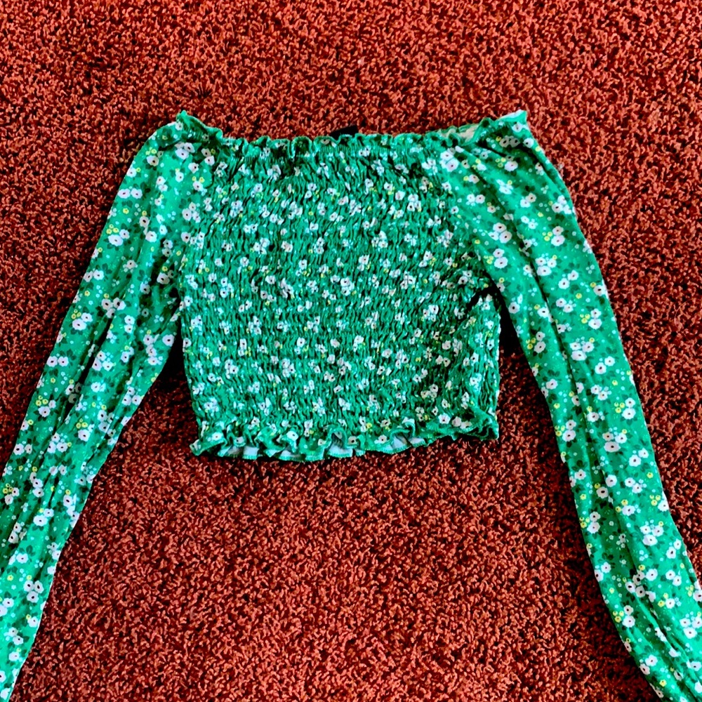 Primark Strapless Stretch Green Floral Top